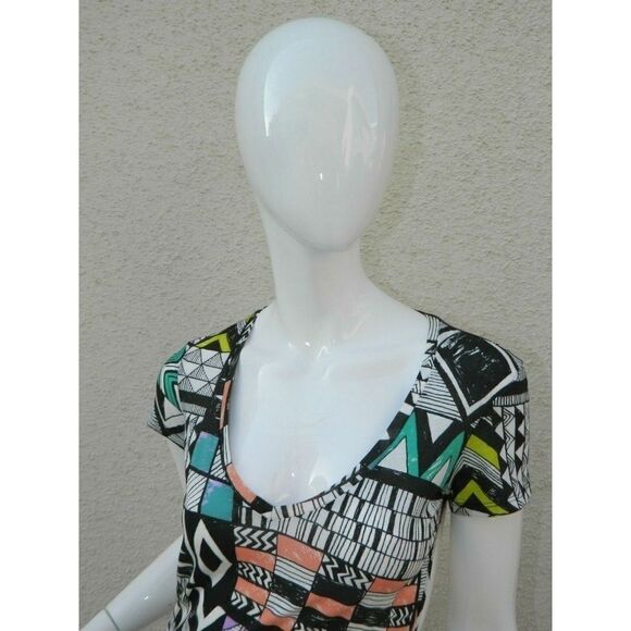 Blue Life Dress Tribal Black Orange Thrasher Cutout Mini Dress Size X-Small - Picture 4 of 9